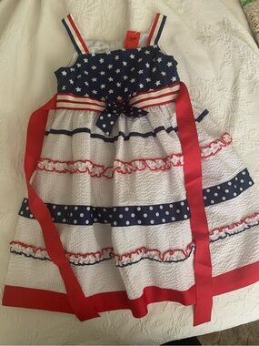 Bonnie Jean Navy & White Star Sundress with Red-White-Blue Ribbon